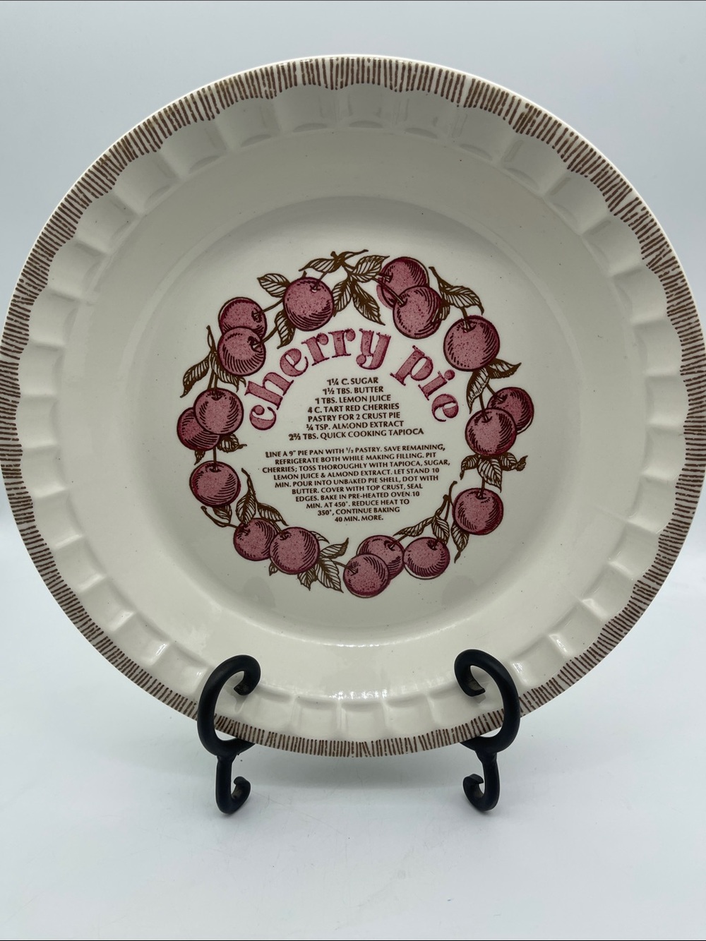 Vintage Cherry Pie Recipe Dish Plate Royal China by Jeannette Collectible